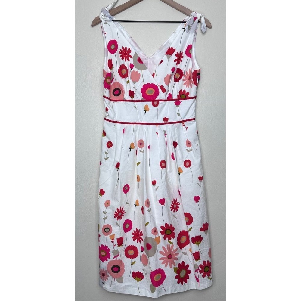 Dressbarn White Floral Sleeveless Surplice Dress Women Size 8 Knee length Pink